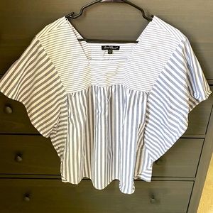 Blue and white striped blouse